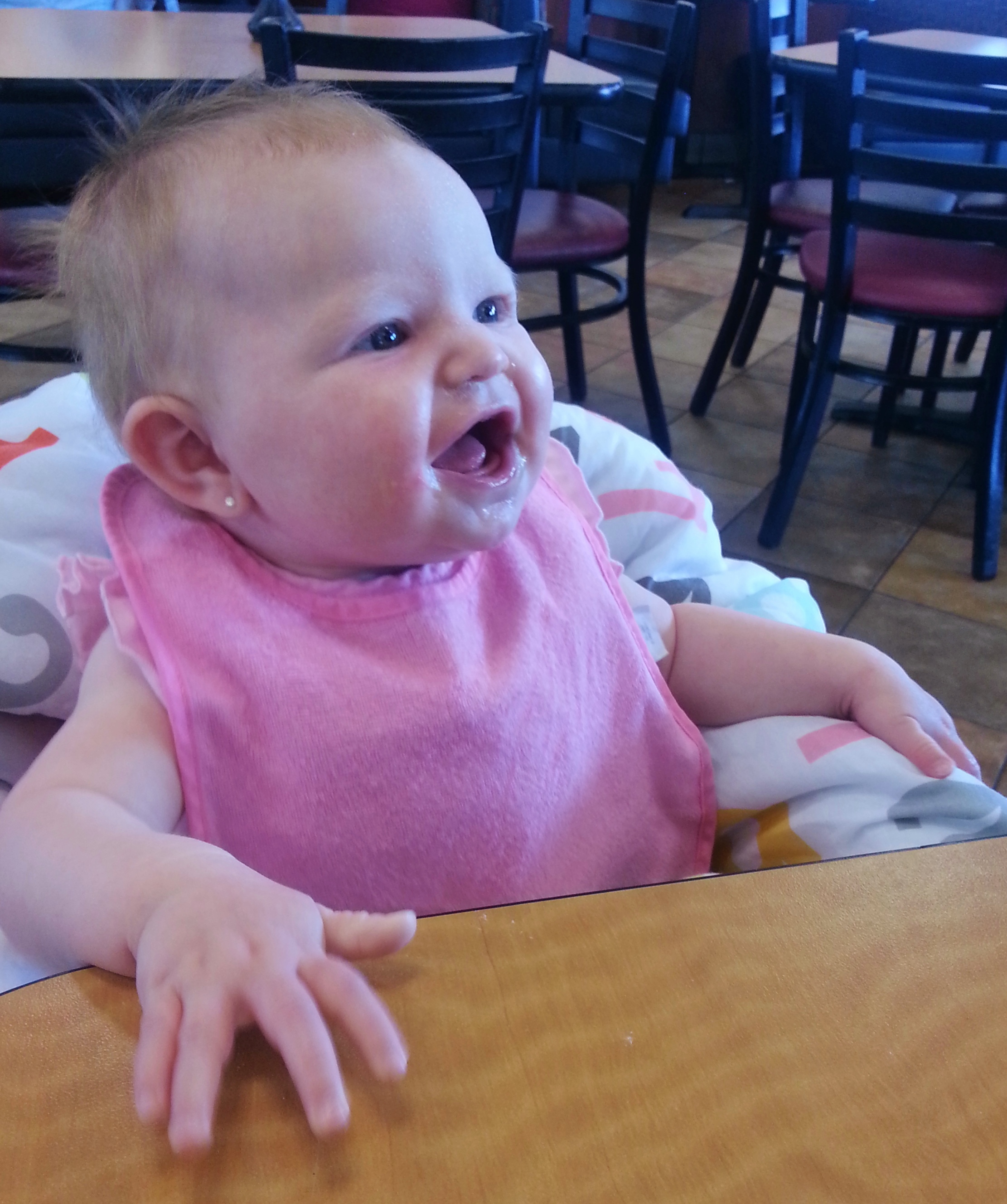 Makenzie has been loving the new views of being in high chairs in restaurants!